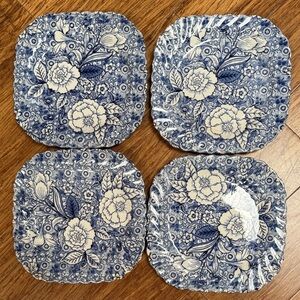 Tiffany & Co. Blue and Cream Floral Square Dinner Plates - Set of 4